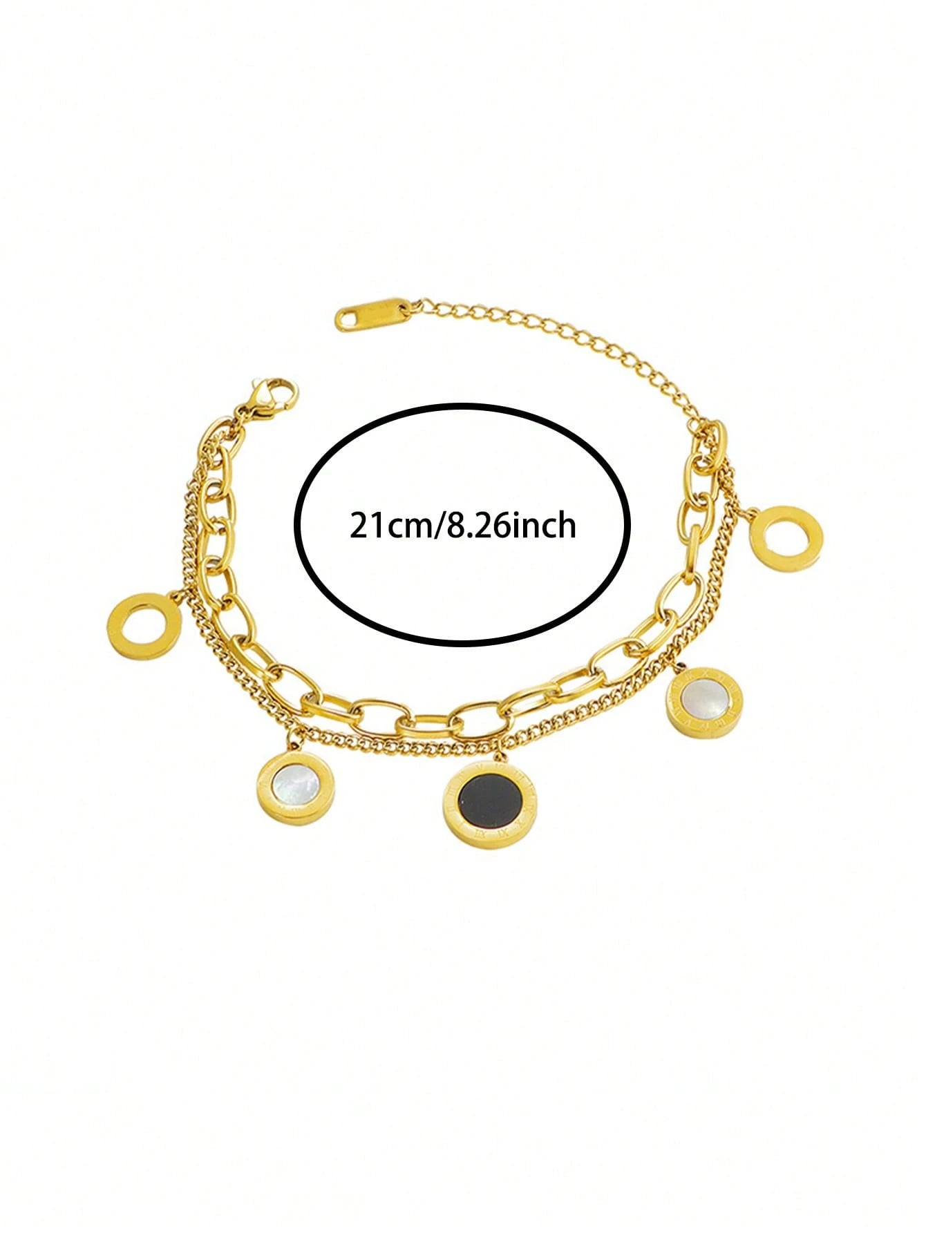 1pc Stainless Steel Double Layer Roman Shell Bracelet, Fashionable & Versatile, Won't Fade, Suitable For Daily Wear