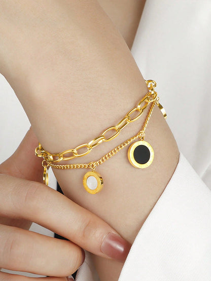 1pc Stainless Steel Double Layer Roman Shell Bracelet, Fashionable & Versatile, Won't Fade, Suitable For Daily Wear