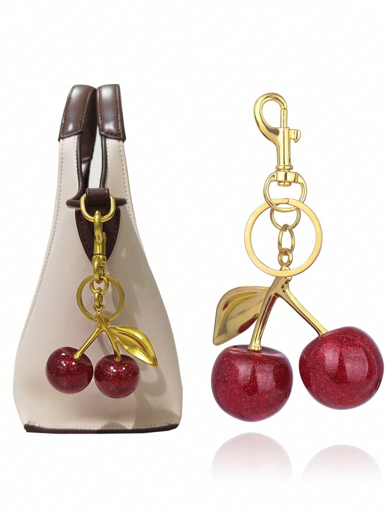 1pc New Fashion Crystal Cherry Pendant Metal Keychain, Suitable For Daily Wear, Can Be Used As Bag Accessory, Suitable As Gift For Family, Friends, Classmates, Couples, Birthday, Teachers, Valentine's Day Souvenir