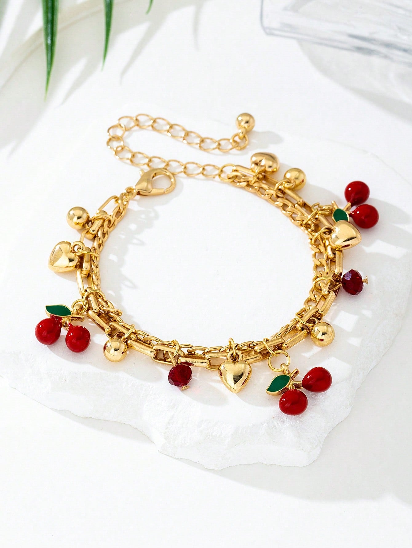 1pc Asymmetrical Shell Bracelet, Vibrant Red Cherry & Apple Shaped Charm, Versatile Daily Wear Bracelet/Anklet, Multiple Styles