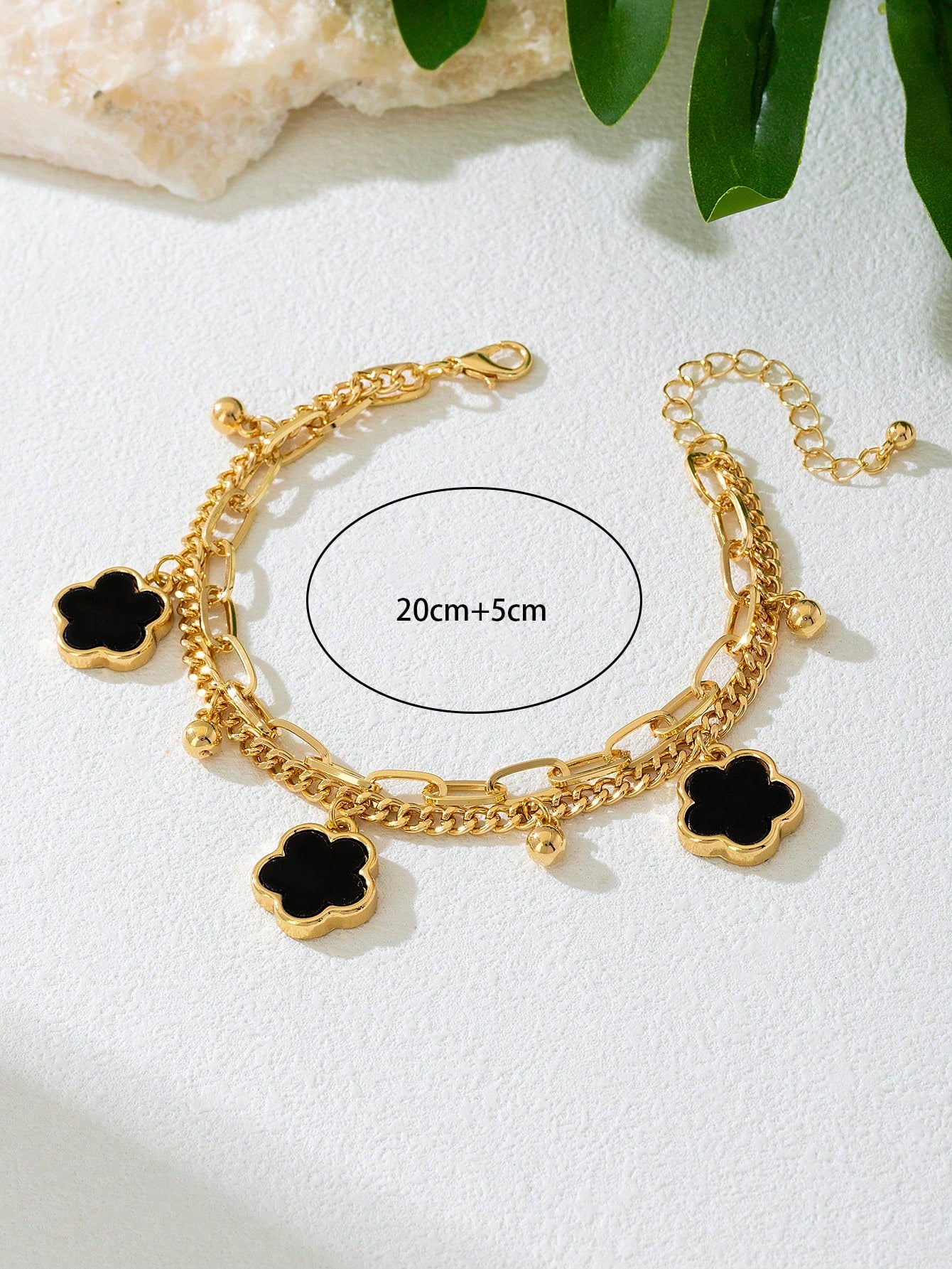 1pc Summer Vacation Elegant Black Metal Flower & Clover Pendant Multi-Layer Anklet, Suitable For Holidays, Parties, Dates, Gifts, Daily Wear (No Gift Box)