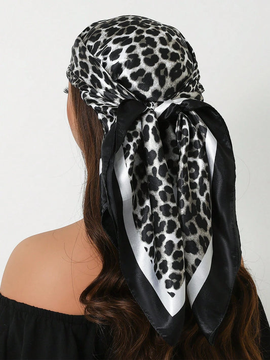1 pieza Pañuelo/Pañuelo para la cabeza de lujo de mujer impreso de 90 cm, pañuelo cuadrado de moda, de poliéster, casual, adecuado para todas las estaciones para vestir