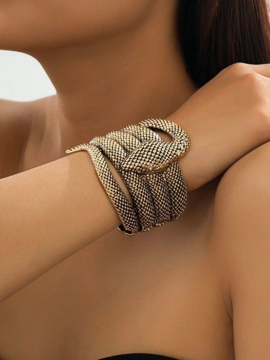 Vintage Golden Metal Snake Shaped Bangle Bracelet, European And American Style 2025 Scar Cover