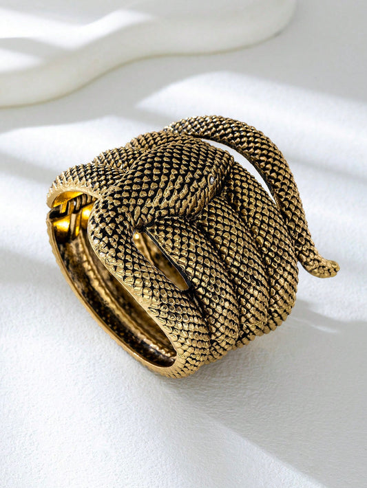 Vintage Golden Metal Snake Shaped Bangle Bracelet, European And American Style 2025 Scar Cover