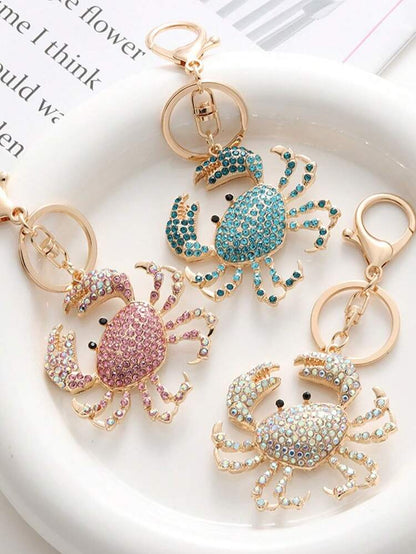 Sparkling Rhinestone Metal Crab Keychain Bag Charm Accessory
