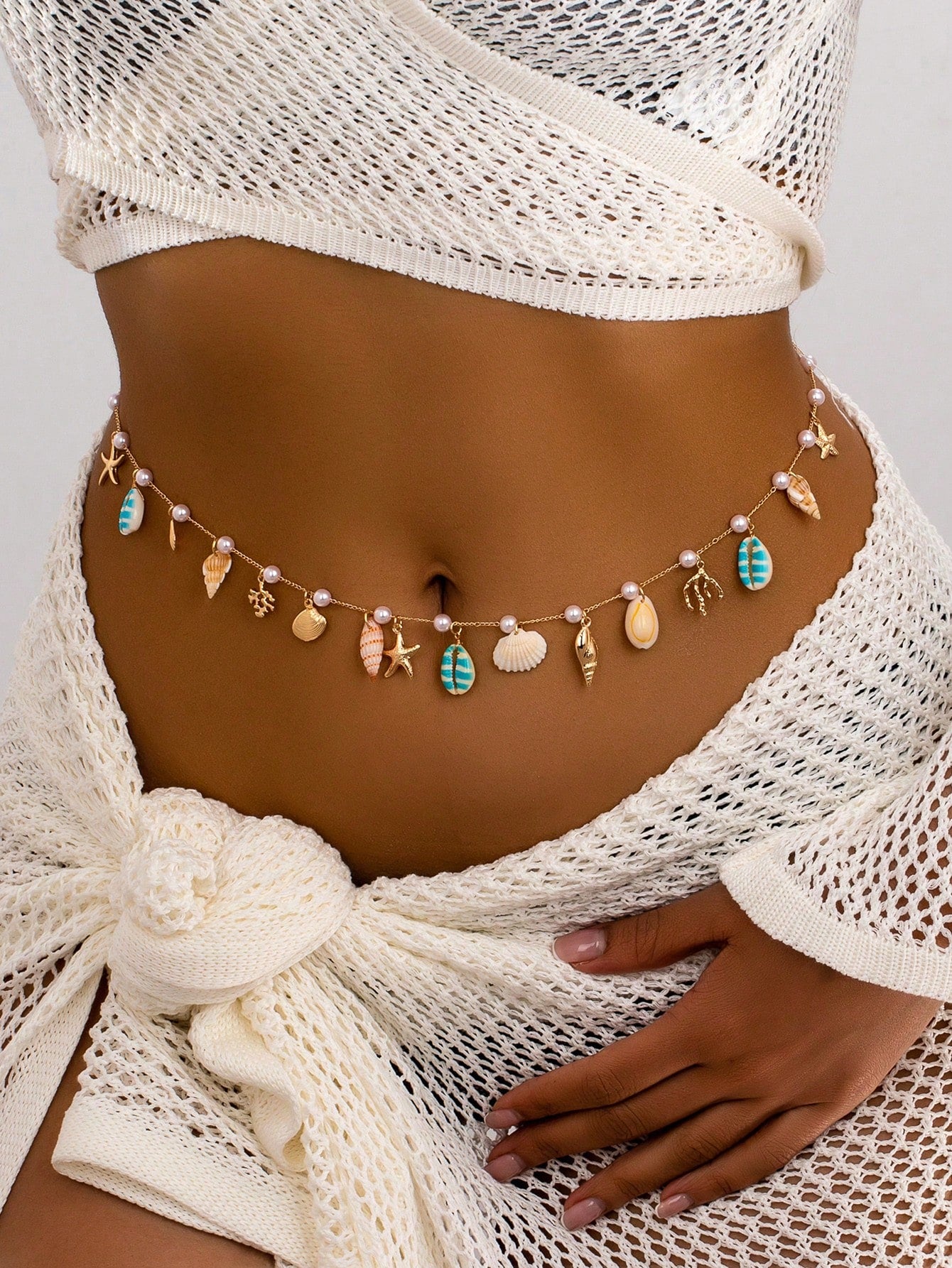 1 Pc Summer Beach Sea Elements Shell Starfish Charm Waist Chain, Marine Themed Coral Decor Belly Chain, Bohemia Boho Body Chain Suitable For Beachy Travel, Party, Bikini Outfit, Vacation Accessories