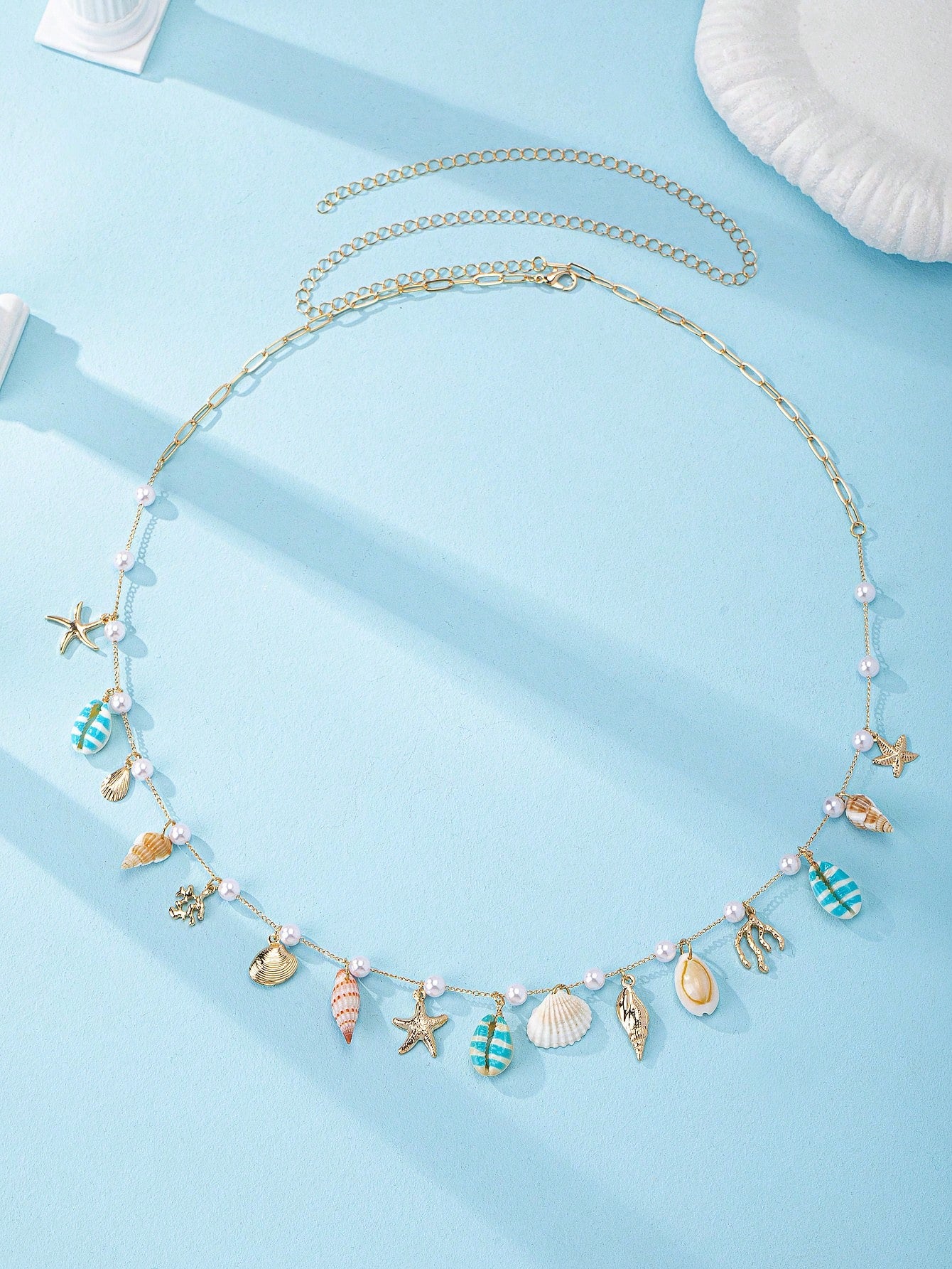 1 Pc Summer Beach Sea Elements Shell Starfish Charm Waist Chain, Marine Themed Coral Decor Belly Chain, Bohemia Boho Body Chain Suitable For Beachy Travel, Party, Bikini Outfit, Vacation Accessories