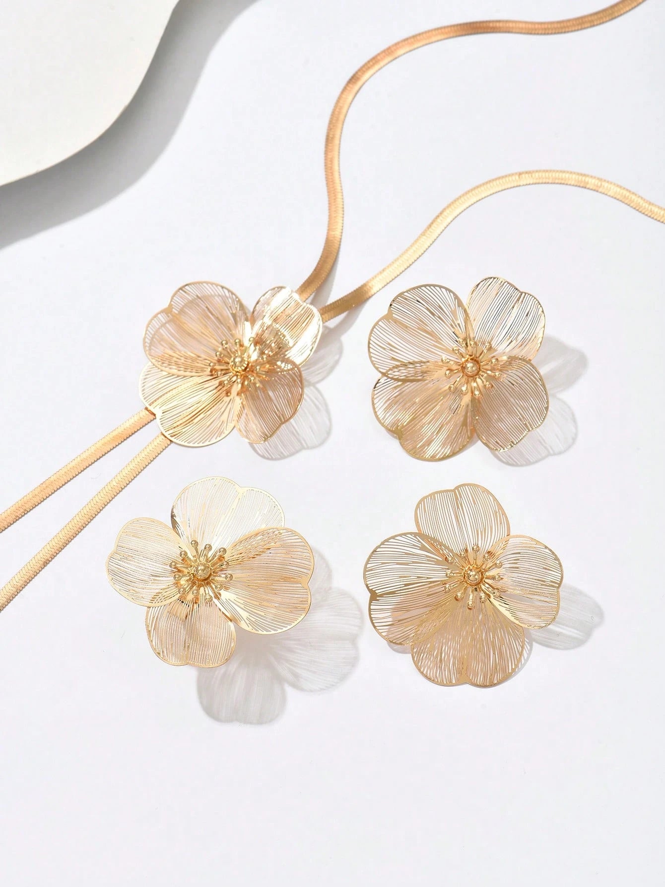 4pcs/Set Summer New Creative Long Tassel Y-Shape Flower Fashion Minimalist Elegant Versatile Elegant Necklace & Earrings Set