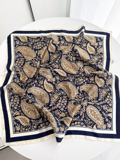 1pc Square Silk Scarf, Women's Satin Printed Headband, Neckerchief, Headwrap, Fashion Ladies Shawl, Scarf