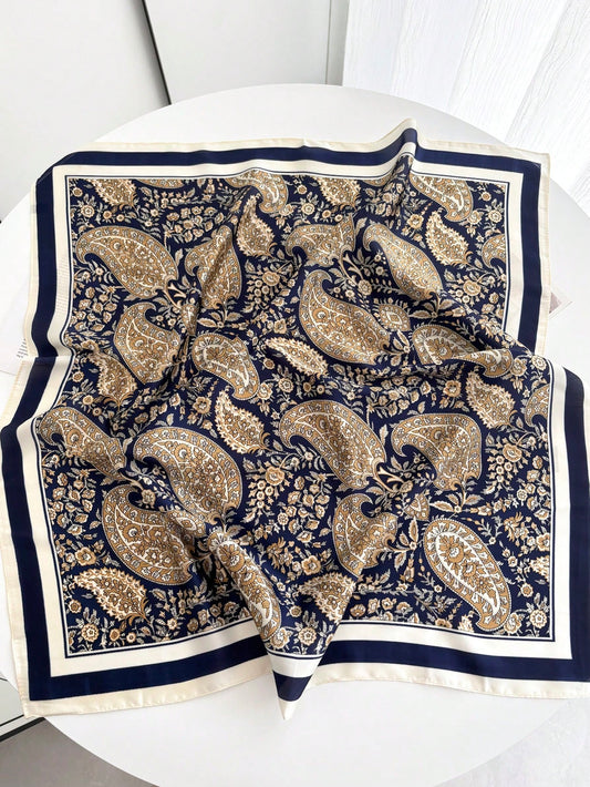 1pc Square Silk Scarf, Women's Satin Printed Headband, Neckerchief, Headwrap, Fashion Ladies Shawl, Scarf