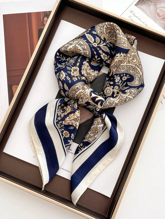 1pc Square Silk Scarf, Women's Satin Printed Headband, Neckerchief, Headwrap, Fashion Ladies Shawl, Scarf