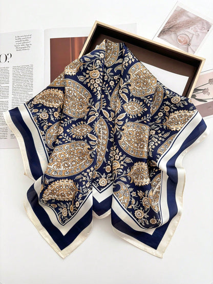 1pc Square Silk Scarf, Women's Satin Printed Headband, Neckerchief, Headwrap, Fashion Ladies Shawl, Scarf