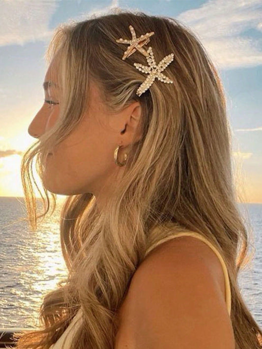 3pcs Vintage Faux Pearl Decor Starfish Shaped Hair Clip Stylish Hair Bun Maker Accessory, Suitable For Women And Girls For Daily Wear, Head Accessories, Hair Accessories For Women, Claw Clips, Hairpin, Beach Accessories