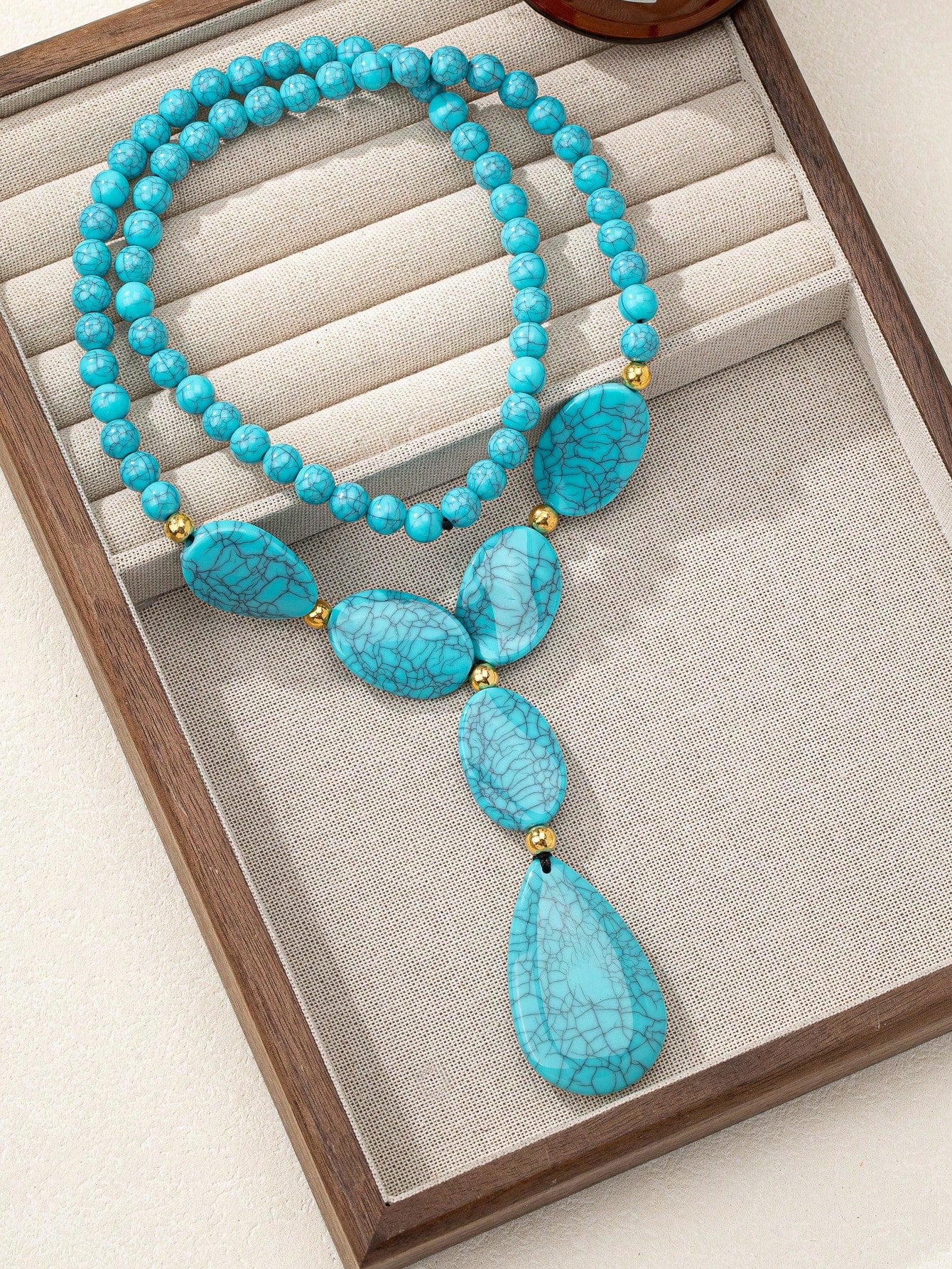 1pc Bohemian Vintage Faux Turquoise Bead Asymmetric Necklace For Women