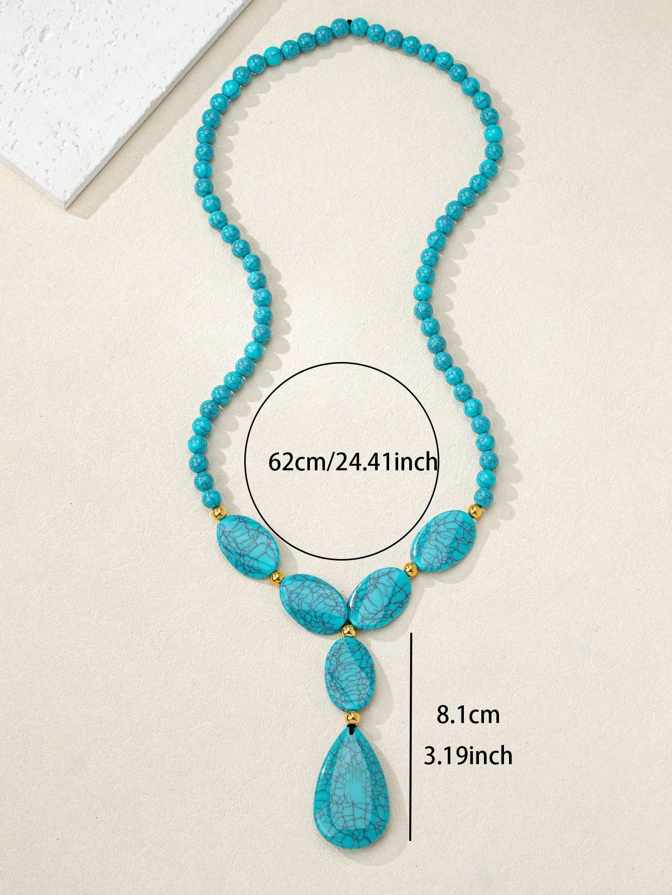 1pc Bohemian Vintage Faux Turquoise Bead Asymmetric Necklace For Women