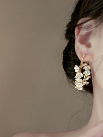 1 Pair Metal Chain Floral Long Tassel Earrings, Elegant & Fashionable Earrings For Women & Girls, Suitable For Travel, Wedding, Party, Birthday, Christmas Gift