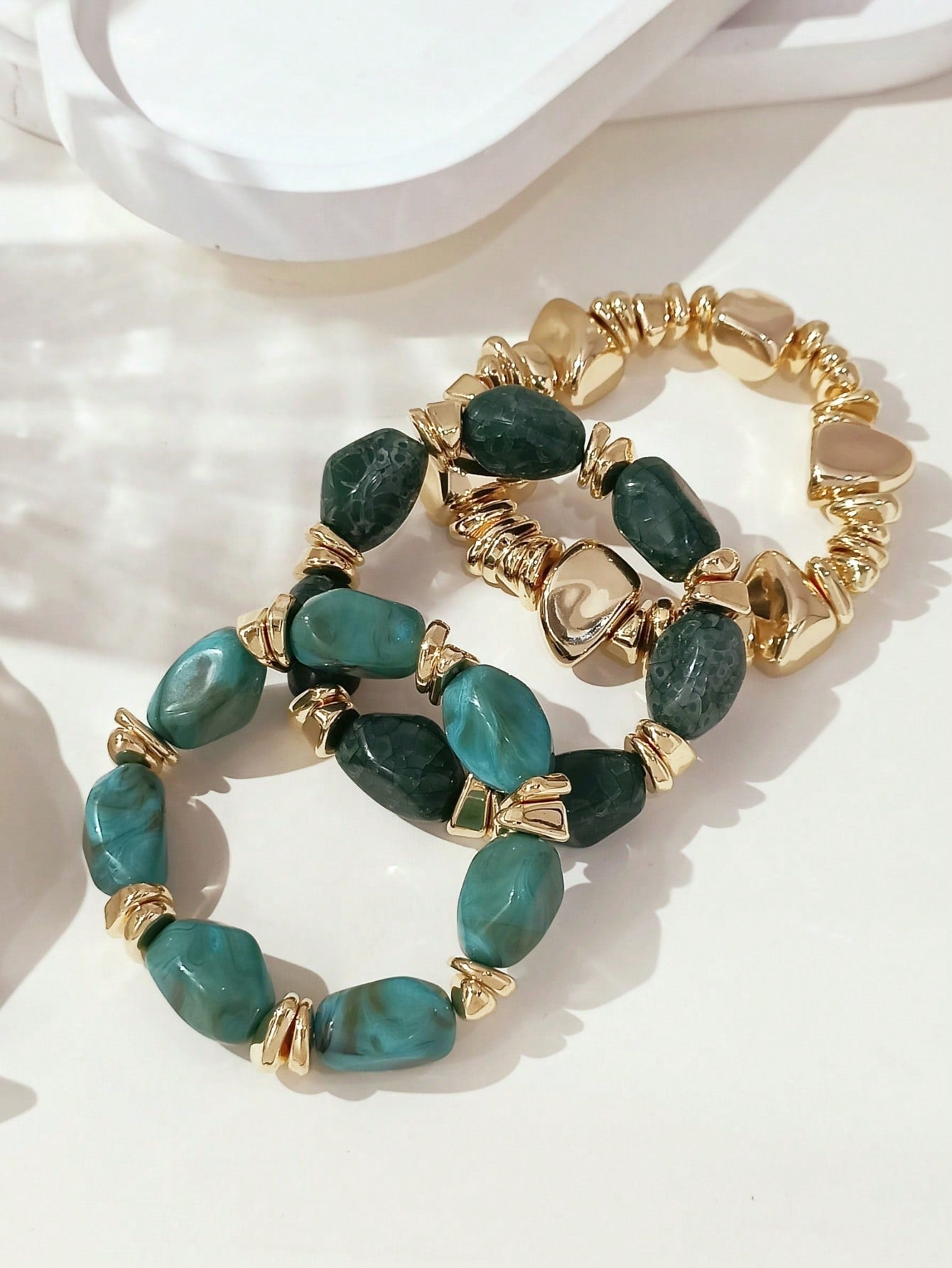 Vintage Boho 3-Piece Chunky Acrylic Beaded Bracelet Set Brown