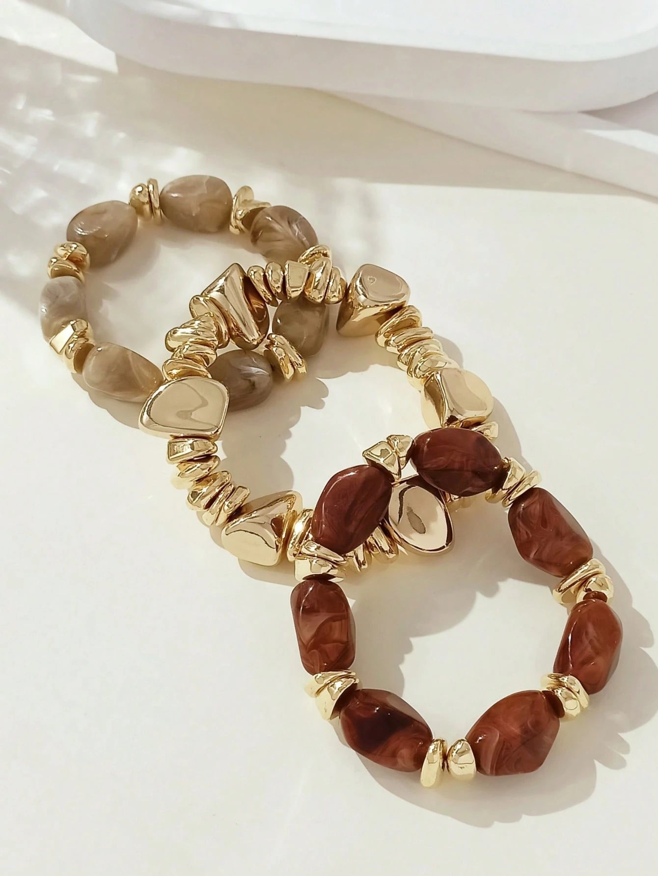 3pcs/Set Fashion Vintage Exaggerated Bohemian Thick Multi-Layer Brown Acrylic Beaded Bracelet For Women, Boho Chic