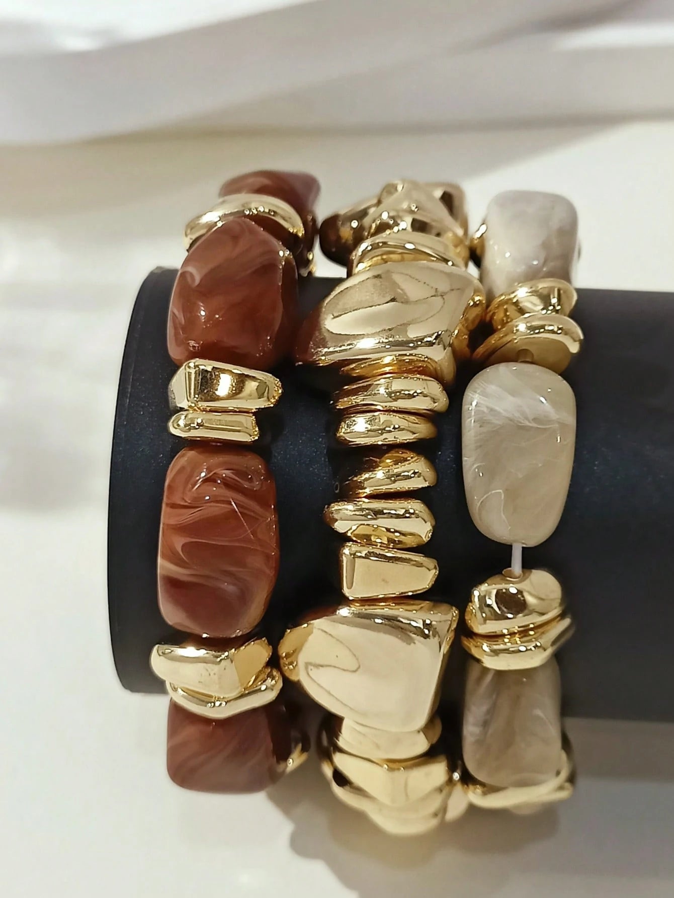 3pcs/Set Fashion Vintage Exaggerated Bohemian Thick Multi-Layer Brown Acrylic Beaded Bracelet For Women, Boho Chic