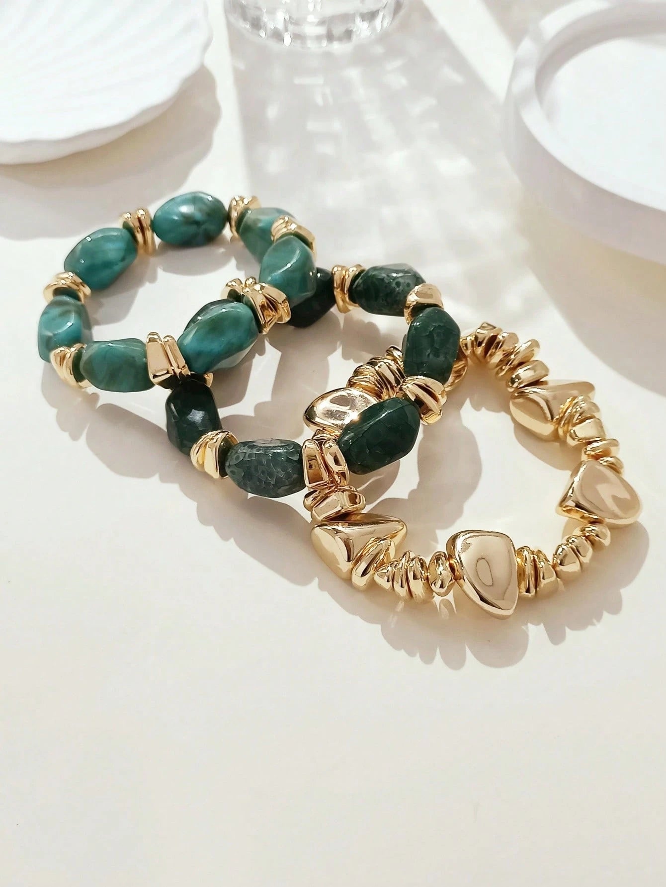 Vintage Boho 3-Piece Chunky Acrylic Beaded Bracelet Set Brown