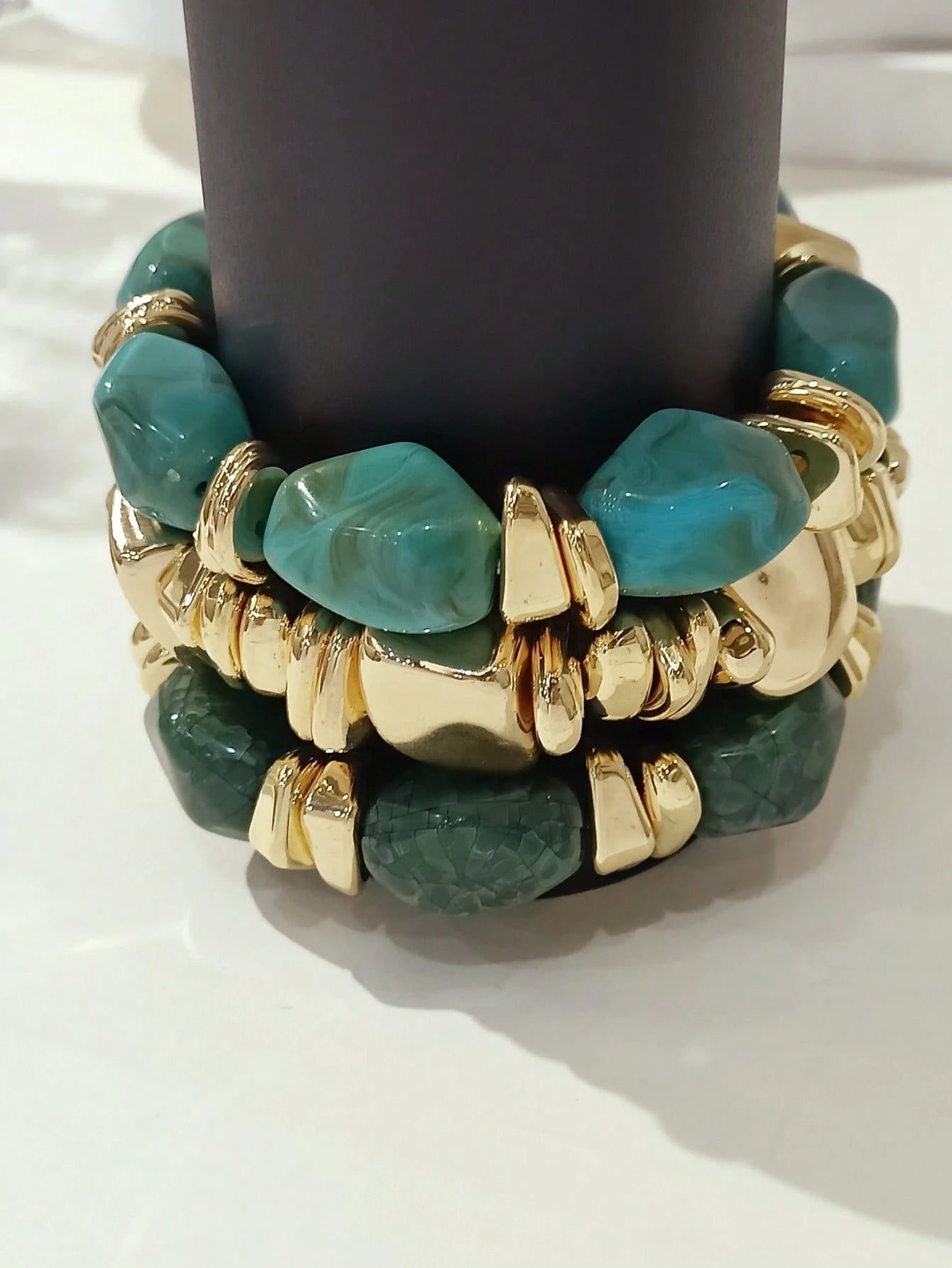 Vintage Boho 3-Piece Chunky Acrylic Beaded Bracelet Set Brown