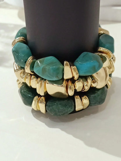 Vintage Boho 3-Piece Chunky Acrylic Beaded Bracelet Set Brown