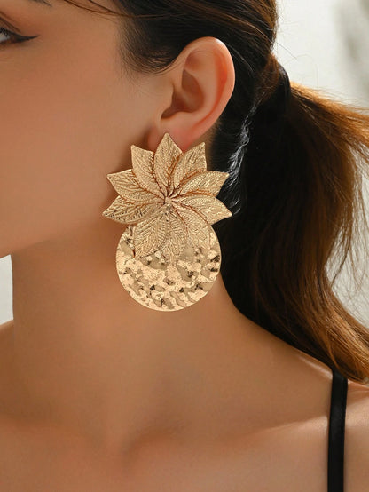1 Pair New Creative Versatile Summer Flower & Geometric Circle Patchwork Elegant Fashion Statement Dangle Earrings
