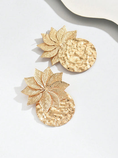 1 Pair New Creative Versatile Summer Flower & Geometric Circle Patchwork Elegant Fashion Statement Dangle Earrings