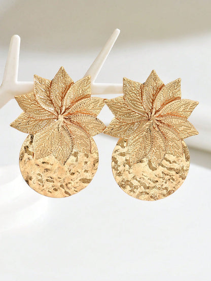 1 Pair New Creative Versatile Summer Flower & Geometric Circle Patchwork Elegant Fashion Statement Dangle Earrings