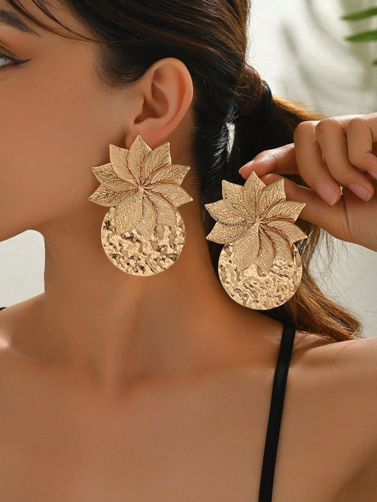 1 Pair New Creative Versatile Summer Flower & Geometric Circle Patchwork Elegant Fashion Statement Dangle Earrings