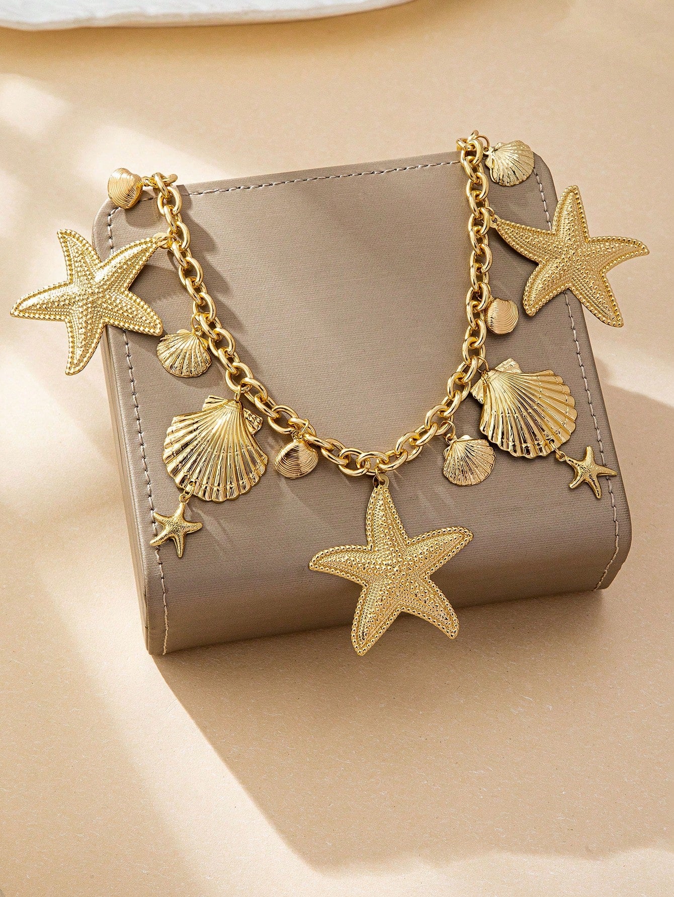 1 pieza Cadena para la cintura con dije de estrella de mar y concha de estilo marino metálico dorado, adecuado para atuendos diarios y de vacaciones de mujeres