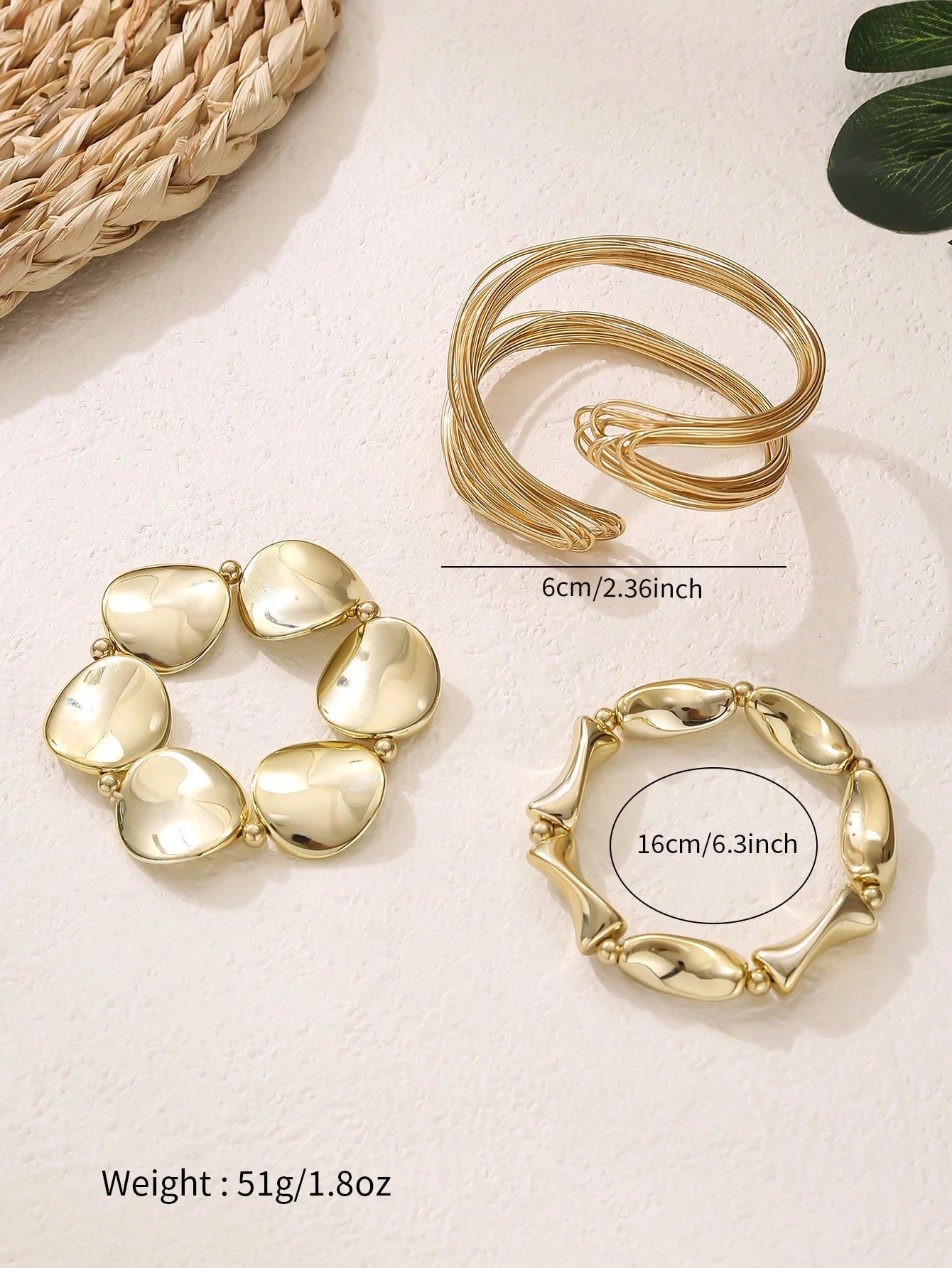Set de 3 piezas de pulseras y brazaletes de diseño asimétrico único y elegante para mujer, adecuado para uso diario, regalo ideal para amigas en días festivos