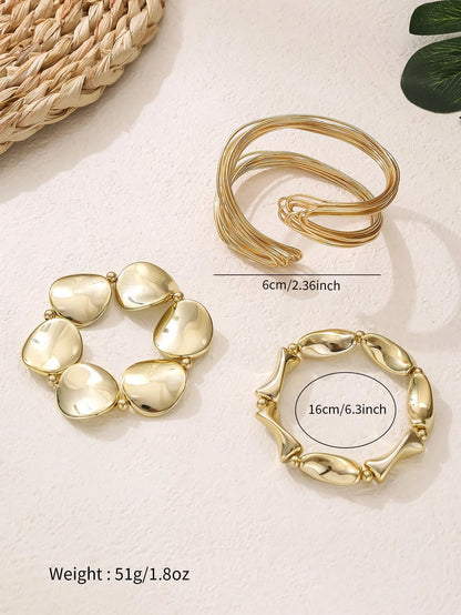 Set de 3 piezas de pulseras y brazaletes de diseño asimétrico único y elegante para mujer, adecuado para uso diario, regalo ideal para amigas en días festivos