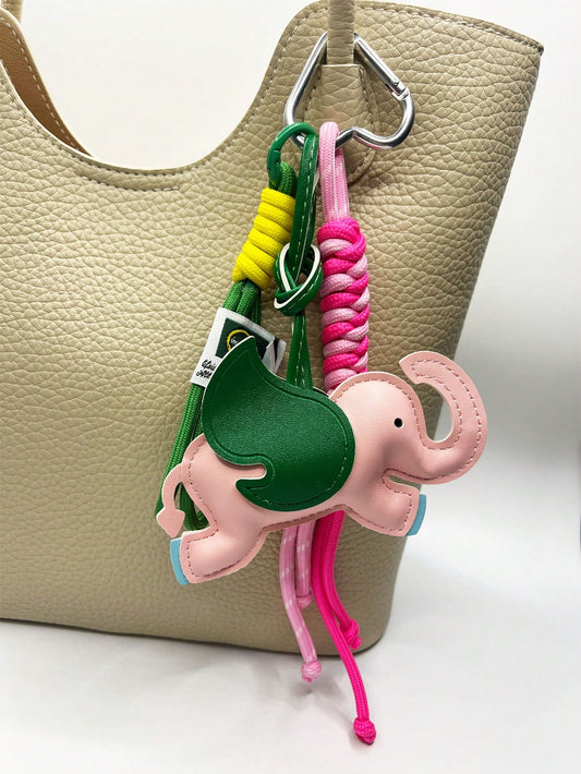 1 Pc Cartoon Elephant Bag Charm Leather Material Decorative Pendant Phone Charm Luggage Accessory Holiday Gift For Friend Keychain Decor Travel Backpack Hanging Strap Car Accessories For Women Keychain For Bag