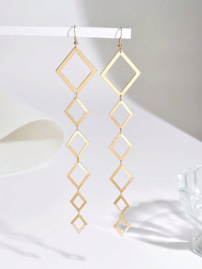 1 par de pendientes con borlas de polígono geométrico creativo para mujeres, joyas de metal exageradas y personalizadas de moda, adecuadas para uso diario, casual, estilo callejero, vacaciones