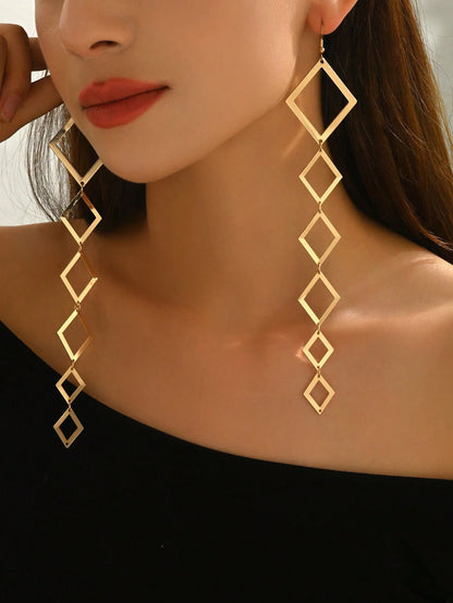 1 par de pendientes con borlas de polígono geométrico creativo para mujeres, joyas de metal exageradas y personalizadas de moda, adecuadas para uso diario, casual, estilo callejero, vacaciones