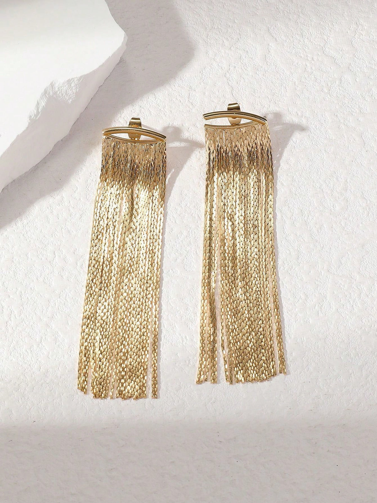 1 Pair Fashionable Minimalist Long Tassel Gold-Tone Elegant Earrings
