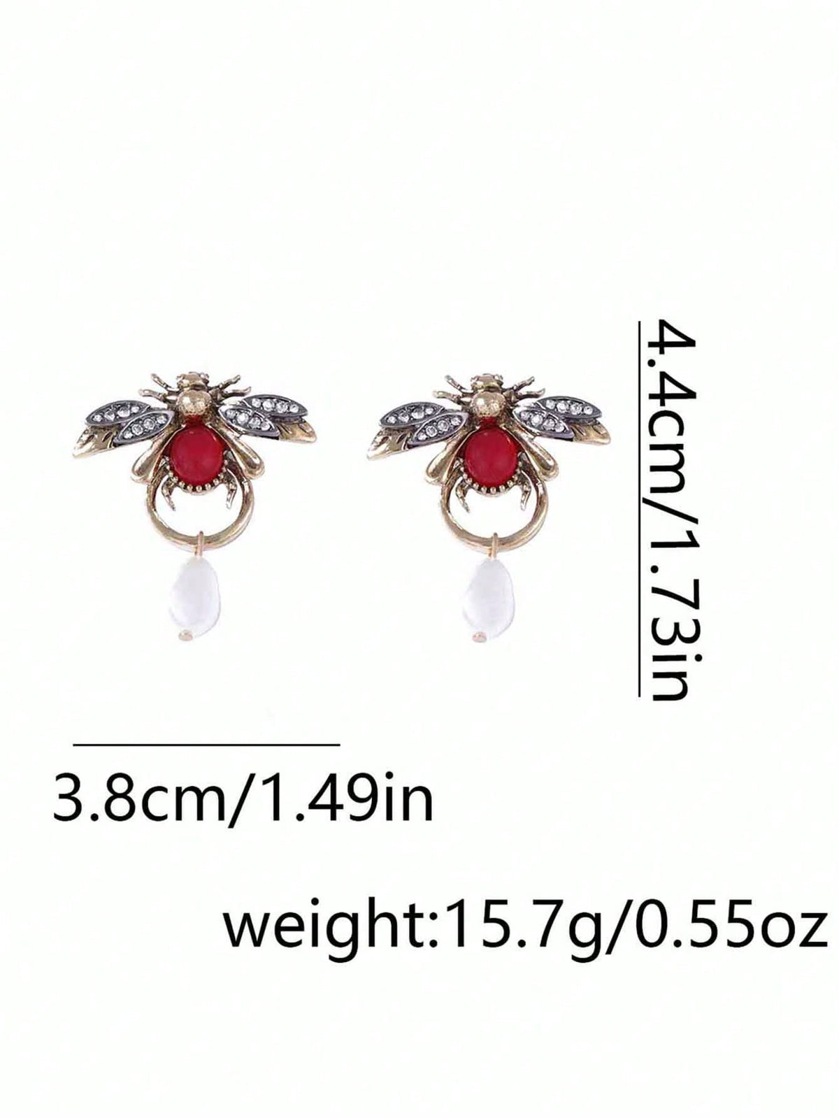 1 Pair Elegant Alloy Insect Bee & Water Drop Faux Pearl Dangle Earrings For Women