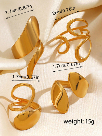4pcs Stainless Steel Gold Plated Fashion Personalized Minimalist Casual Geometric Asymmetric Ring Set Suitable For Women's Daily Wear