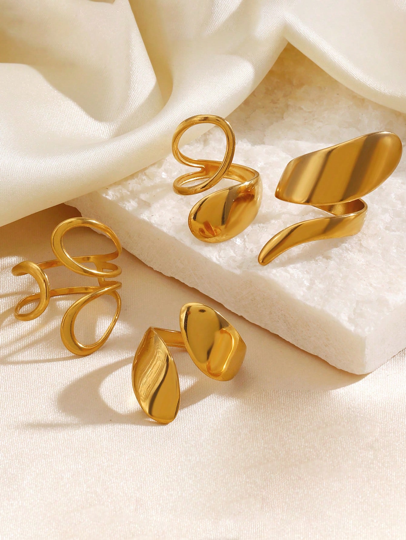 4pcs Stainless Steel Gold Plated Fashion Personalized Minimalist Casual Geometric Asymmetric Ring Set Suitable For Women's Daily Wear