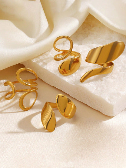4pcs Stainless Steel Gold Plated Fashion Personalized Minimalist Casual Geometric Asymmetric Ring Set Suitable For Women's Daily Wear