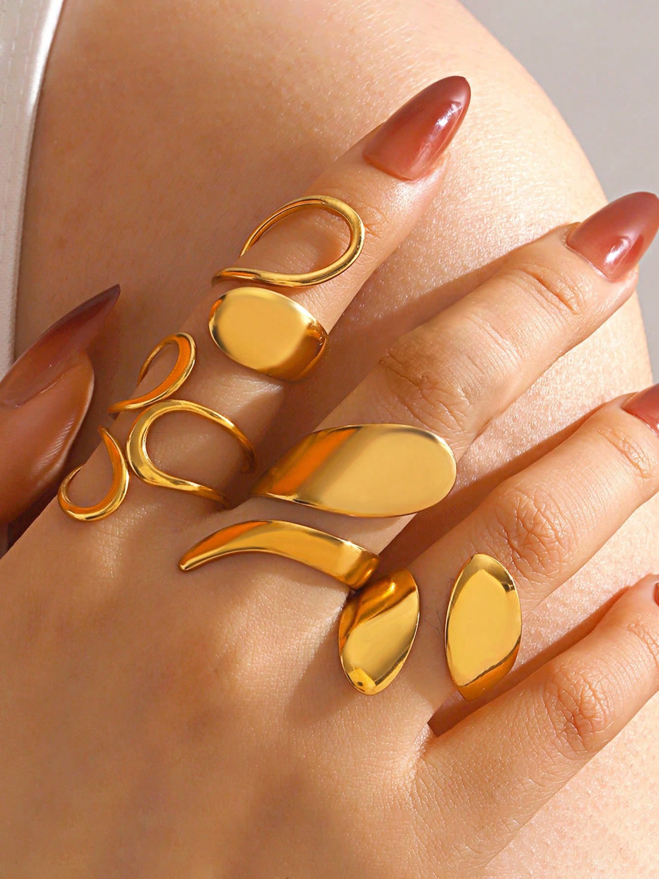 4pcs Stainless Steel Gold Plated Fashion Personalized Minimalist Casual Geometric Asymmetric Ring Set Suitable For Women's Daily Wear