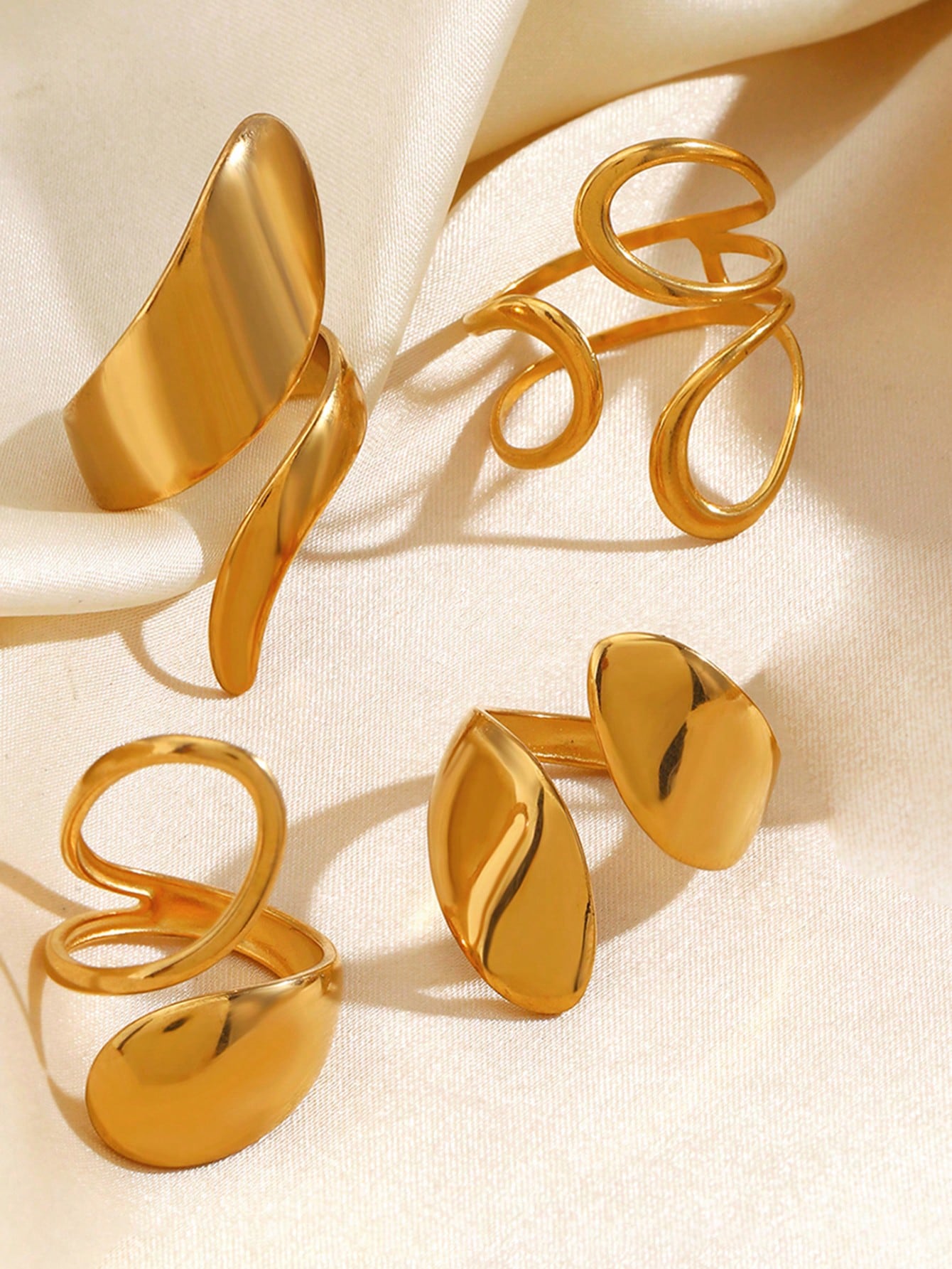 4pcs Stainless Steel Gold Plated Fashion Personalized Minimalist Casual Geometric Asymmetric Ring Set Suitable For Women's Daily Wear