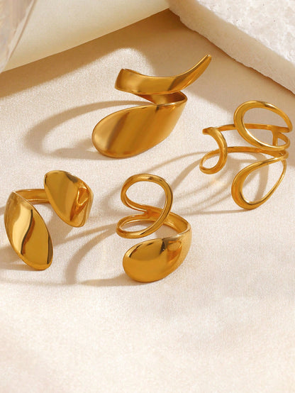 4pcs Stainless Steel Gold Plated Fashion Personalized Minimalist Casual Geometric Asymmetric Ring Set Suitable For Women's Daily Wear