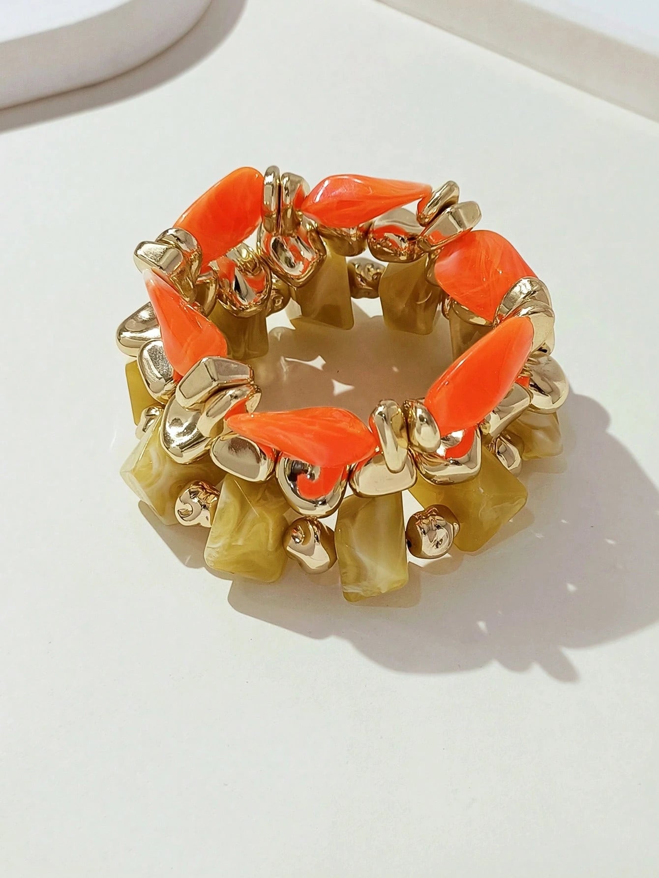 LADYCOCO 3pcs Vintage Thick Chunky Acrylic Beaded Multilayer Bracelet, Transformable Gold Chip Bracelet, Suitable For Women, Couples, Party, Daily Wear