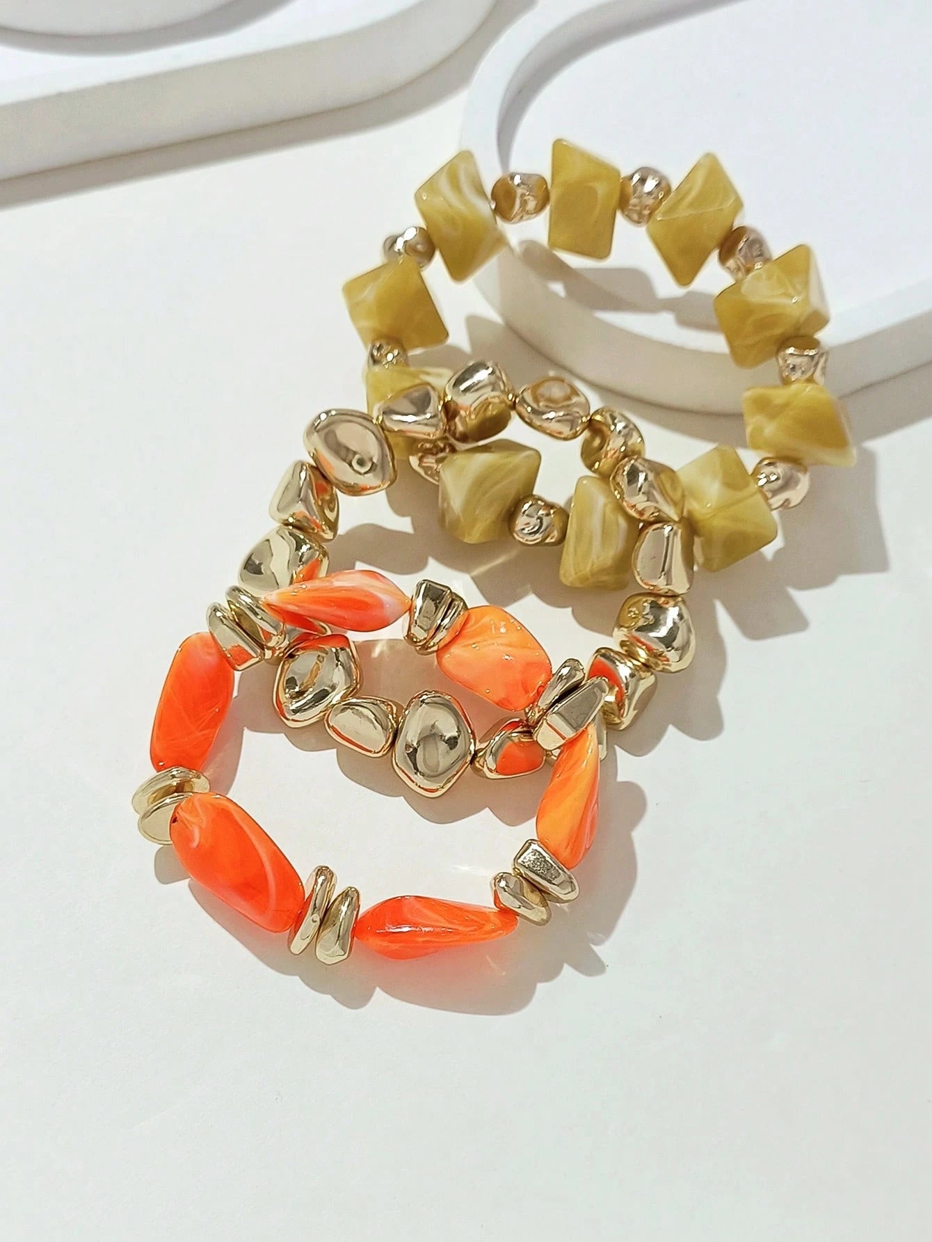 LADYCOCO 3pcs Vintage Thick Chunky Acrylic Beaded Multilayer Bracelet, Transformable Gold Chip Bracelet, Suitable For Women, Couples, Party, Daily Wear