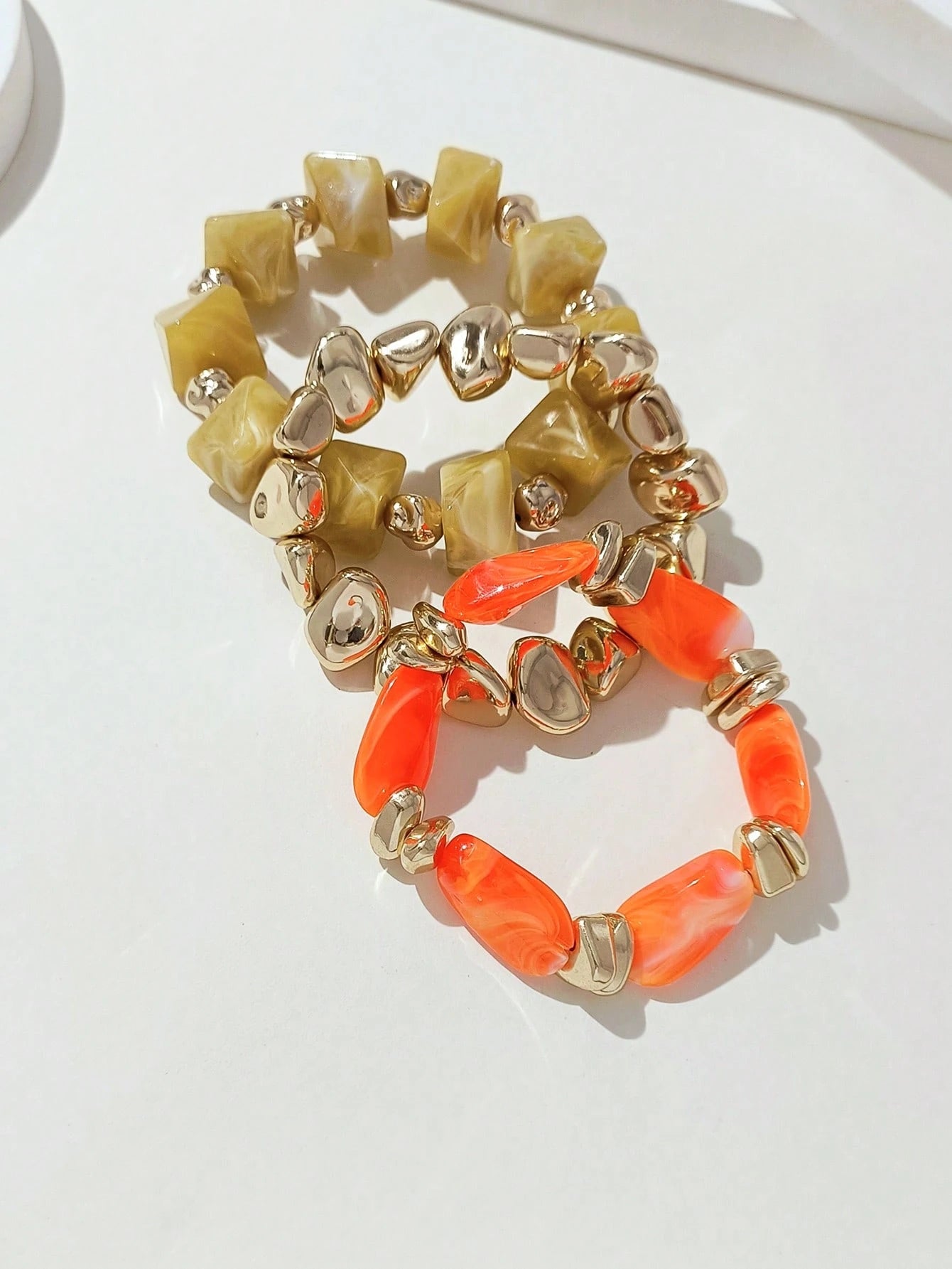 LADYCOCO 3pcs Vintage Thick Chunky Acrylic Beaded Multilayer Bracelet, Transformable Gold Chip Bracelet, Suitable For Women, Couples, Party, Daily Wear