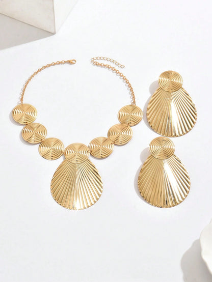 3pcs Stylish Minimalist Sophisticated Personalized Casual Exaggerated European And American Geometric Water Drop Earrings & Necklace Set