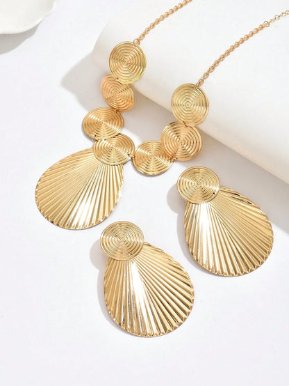 3pcs Stylish Minimalist Sophisticated Personalized Casual Exaggerated European And American Geometric Water Drop Earrings & Necklace Set