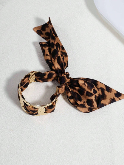 1 pieza Brazalete de mujer con estampado de leopardo y flecos, estilo retro metálico de moda, adecuado para uso diario, fiesta y accesorios de vacaciones